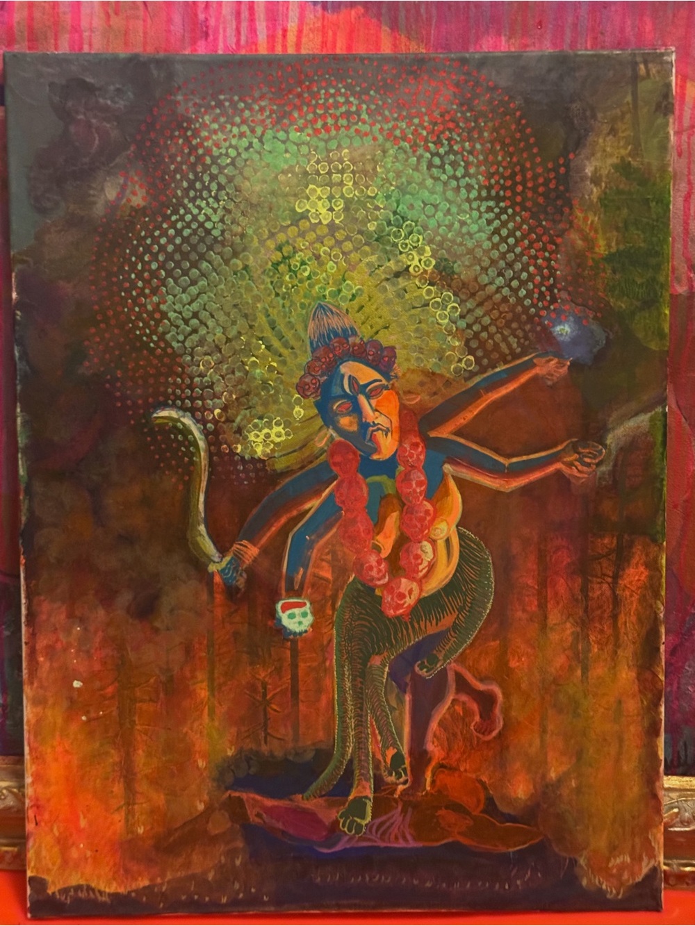 Hand-Painted Multicolor Hindu Deity Canvas Wall Art